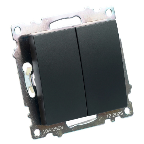 Переключатель 2-клавишный (механизм), STEKKER GLS10-7107-05, 250V, 10А, серия Катрин, черный фото 6