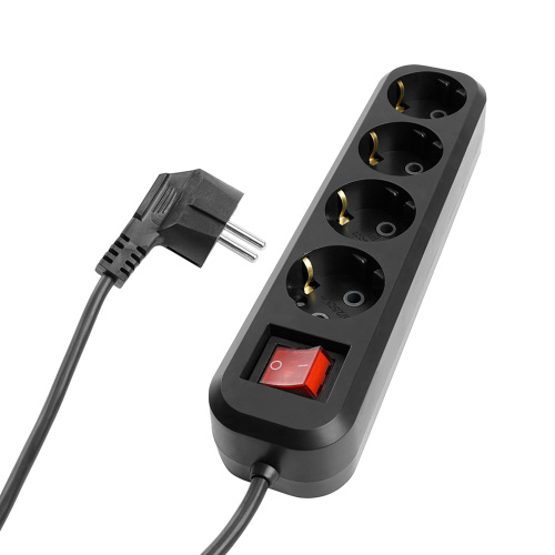 Удлинитель четырехместный с/з с выключателем STEKKER HM03-41-02 3x0,75, 2м, серия Home (У10А-003), черный