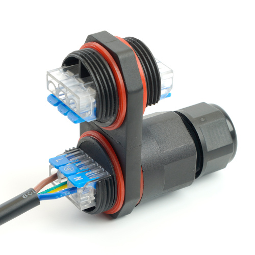 Соединитель-коннектор LD542  3-контактный на 4 выхода, с СМК221 пружинным контактом IP68, черный фото 5