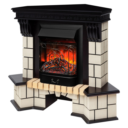 Каминокомплект STONE CORNER/СТОУН УГЛ. Античный дуб с очагом Электроочаг MAJESTIC LUX RC/МАДЖЕСТИК С ПУЛЬТОМ фото 2