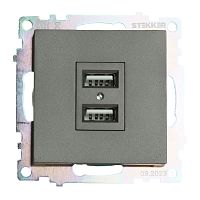 Розетка 2-местная USB (механизм), 250В, 2,1А, серия Катрин, графит, GLS10-7115-06