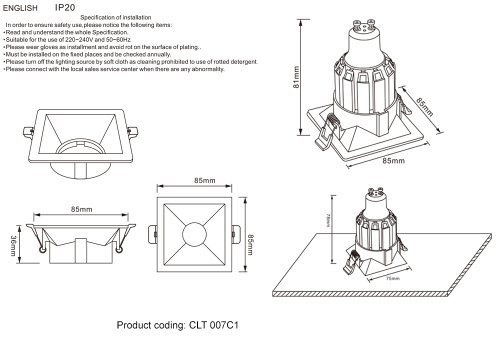 Светильник встраиваемый Crystal Lux CLT 007C1 WH фото 2