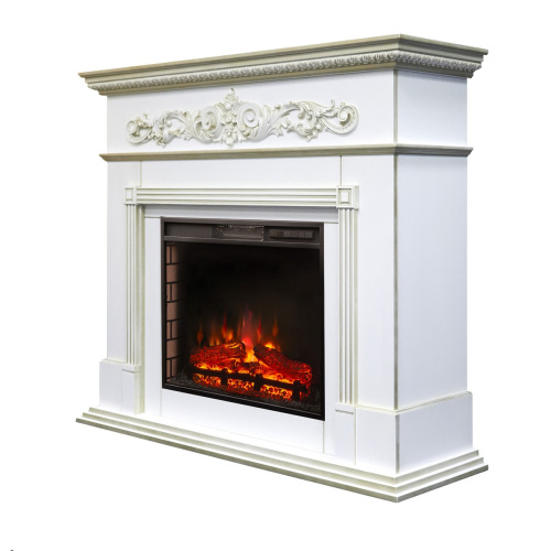 Каминокомплект BEETHOVEN/БЕТХОВЕН Белый дуб с золотой патиной с очагом Электроочаг SPARTA 25.5 фото 2
