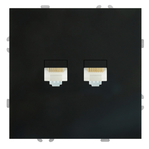 Розетка компьютерная 2-местная RJ-45 (механизм), STEKKER, серия Эмили, RST00-5111-05, черный уголь, soft touch