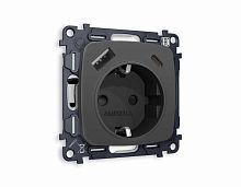 Комплект механизма электрической розетки AMBRELLA VOLT OMEGA Графит мягкое касание 2USB A+C 20W (быстрая зарядка) с/з QUANT (OP9100, VM160) MO910010