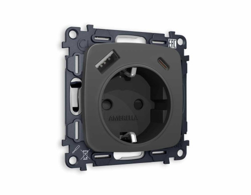 Комплект механизма электрической розетки AMBRELLA VOLT OMEGA Графит мягкое касание 2USB A+C 20W (быстрая зарядка) с/з QUANT (OP9100, VM160) MO910010 Комплект механизма электрической розетки AMBRELLA VOLT OMEGA Графит мягкое касание 2USB A+C 20W (быстрая зарядка) с/з QUANT (OP9100, VM160) MO910010