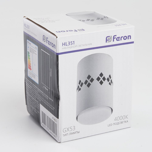 Светильник потолочный Feron HL351 12W, 230V, GX53 и подсветка 1W, 4000K, белый фото 2 Светильник потолочный Feron HL351 12W, 230V, GX53 и подсветка 1W, 4000K, белый фото 2