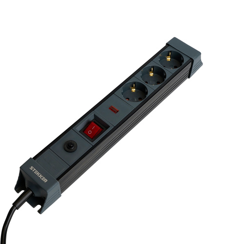 Сетевой фильтр 3-местный с/з STEKKER 3x1мм2, 5 м, 250В, 16А, серия Techno, HM22-31-05, черный фото 3