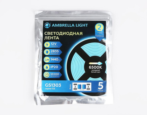 Светодиодная лента Ambrella Light 14,4W/m 180LED/m 2835SMD холодный белый 5M GS1303 фото 6