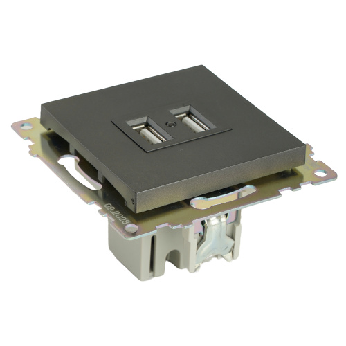 Розетка 2-местная USB (механизм), 250В, 2,1А, серия Катрин, графит, GLS10-7115-06 фото 6