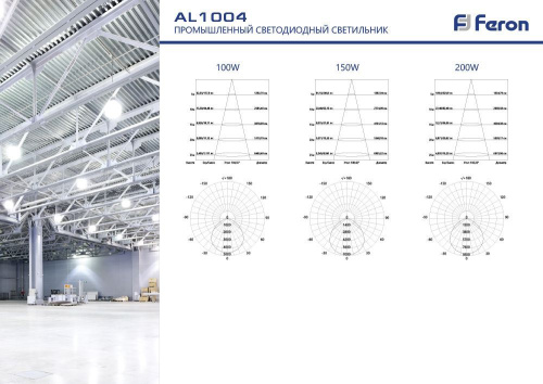 Светильник складской Feron AL1004 IP65 200W 120° 6400K фото 2