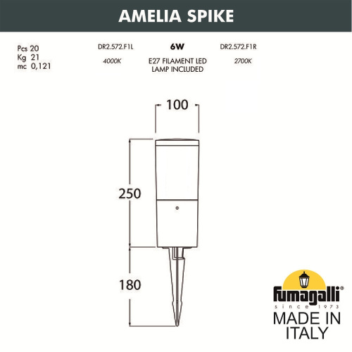 Fumagalli Ландшафтный светильник FUMAGALLI AMELIA SPIKE DR2.572.000.WYE27 фото 2 Fumagalli Ландшафтный светильник FUMAGALLI AMELIA SPIKE DR2.572.000.WYE27 фото 2