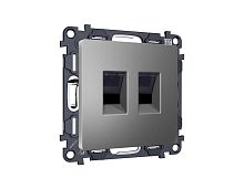 Комплект механизма компьютерной двойной розетки RJ-45 (8P8C) CAT6 с автоматической защитной шторкой ALFA Антрацит серый QUANT (AP6621, VM189) MA662110