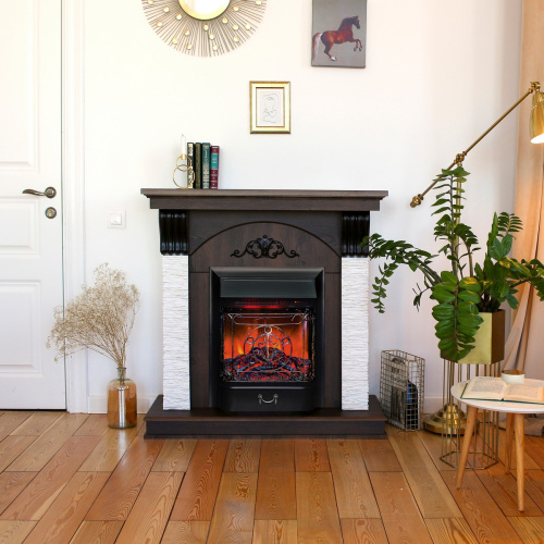 Каминокомплект CORFINO/МИЛАН Орех фактурный с очагом Электроочаг MAJESTIC LUX RC/МАДЖЕСТИК С ПУЛЬТОМ фото 4