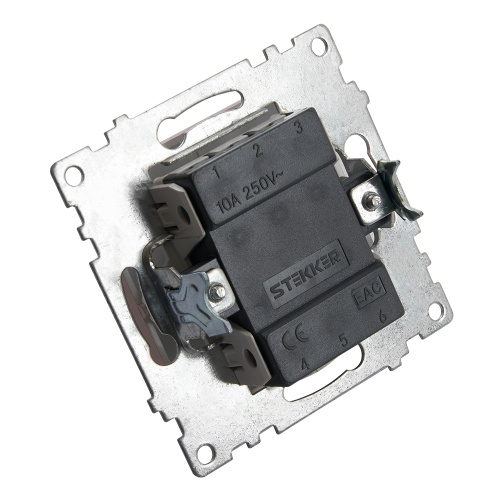 Переключатель1-клавишный (механизм), STEKKER GLS10-7105-02, 250V, 10А, серия Катрин, шампань фото 2