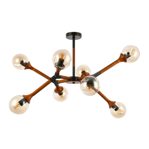 SLE109402-08 Светильник потолочный Черный, Темное дерево/Прозрачный, Янтарный E27 8*60W RAQUEL фото 5