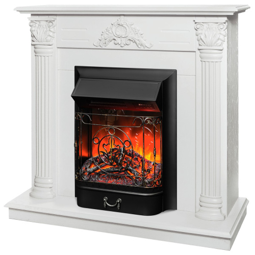 Каминокомплект STEFANIA/ВИОЛА Белый фактурный с золотой патиной с очагом Электроочаг MAJESTIC LUX RC/МАДЖЕСТИК С ПУЛЬТОМ фото 2