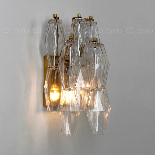 Бра Cloyd CALCUTTA W1 / выс. 37 см - латунь - прозрачн.стекло (арт.20485)