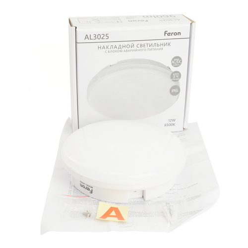 Светильник светодиодный Feron AL3025 с БАП в пластиковом корпусе 12W 6500K IP65 белый фото 10