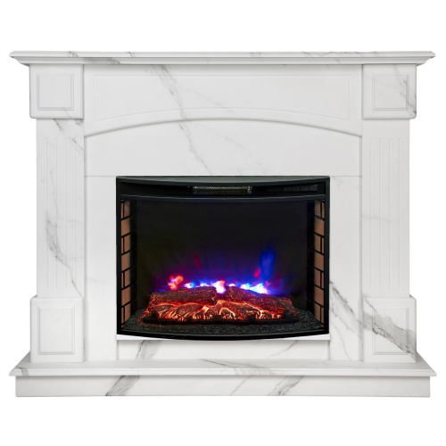 Каминокомплект CAROLINA/БОСТОН Мрамор Каррара с очагом Электроочаг QUEEN/КУИН 25.5