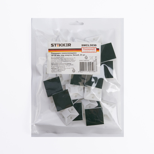 Площадка самоклеющаяся STEKKER SMCL3030 30*30 мм под хомуты белый (25шт в упак) фото 2