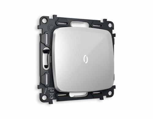 Комплект механизма 1-кл выключателя AMBRELLA VOLT с подсветкой 5600K OMEGA Серебро глянец QUANT (OP4020, VM101, G14W) MO402015