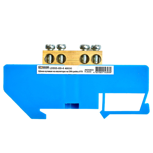 Шина"N" на изоляторе STEKKER 6*9 на DIN-рейку 4 вывода, синий, LD555-69-4 фото 3