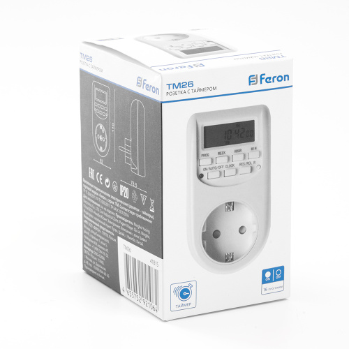 Розетка с таймером Feron TM26 недельная электронная мощность 2300W/10A фото 6