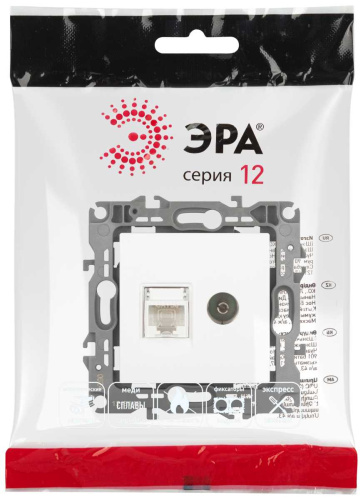 Розетка ЭРА Серия 12 12-3110-01М комбинированная RJ45+TV, белый матовый Б0065691 фото 3