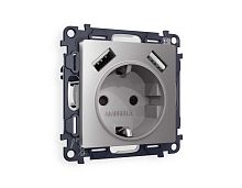 Комплект механизма электрической розетки AMBRELLA VOLT ALFA Сталь матовый 2USB A+A 18W (быстрая зарядка) с/з QUANT (AP5090, VM155) MA509010